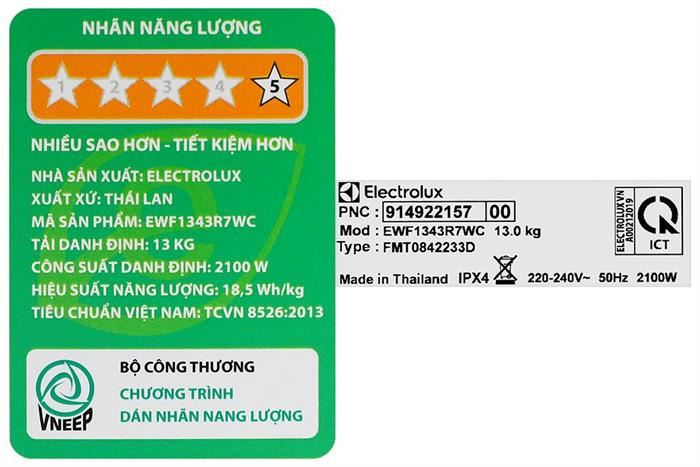 Máy Giặt Electrolux UltimateCare 700 Inverter 13 Kg EWF1343R7WC&nbsp;